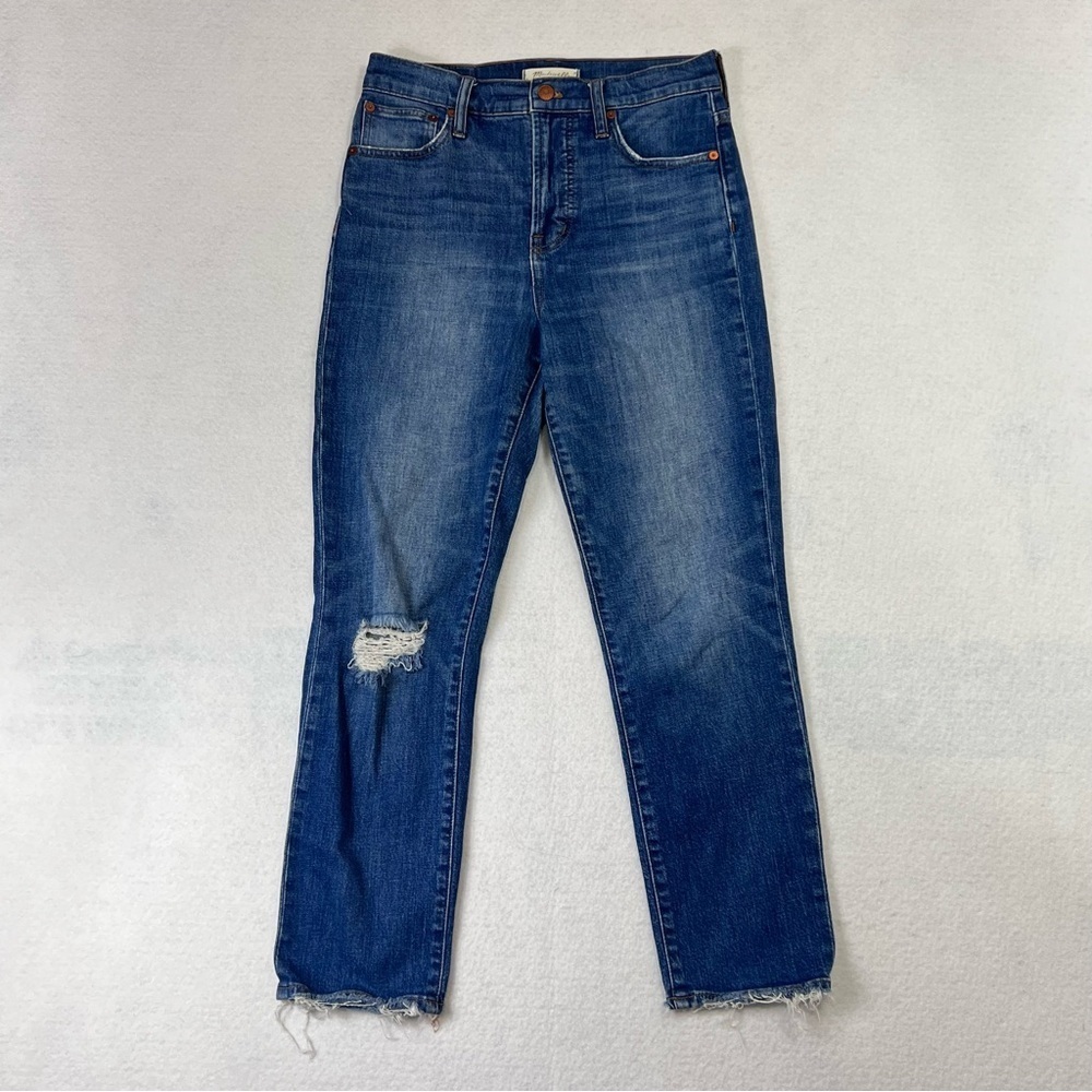 Madewell Jeans Womens 26 Blue Denim Raw Hem Perfect Vintage Crop Jean